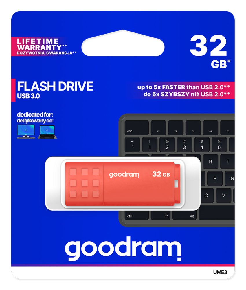 Goodram UME3 | 32GB USB-A 3.2 Flash Drive | tot 60 MB/s lezen | tot 20 MB/s schrijven | Oranje