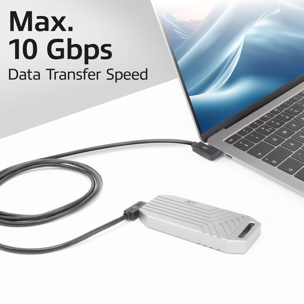 ACT AC7487 | USB 3.2 Gen 2 Kabel | USB-C (haaks links/rechts) naar USB-C (haaks links/rechts) | 60W | 10Gbps | 1m | Zwart