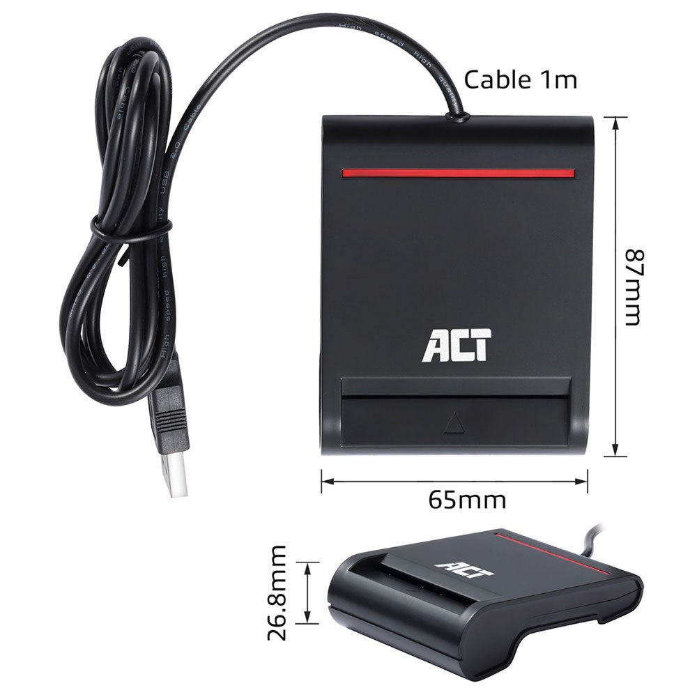 ACT AC6015 USB Smartcard eID Kaartlezer – Zwart | USB 2.0 | Geschikt voor Windows & macOS
