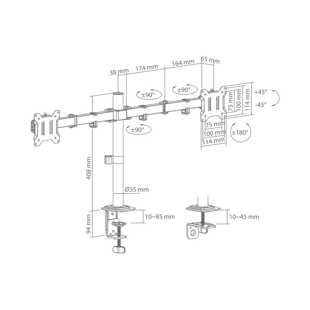 Sbox Desktop Dual Arm | Monitorarm 17 tot 32 inch | VESA 75x75 en 100x100 | 2x Max. 9 kg