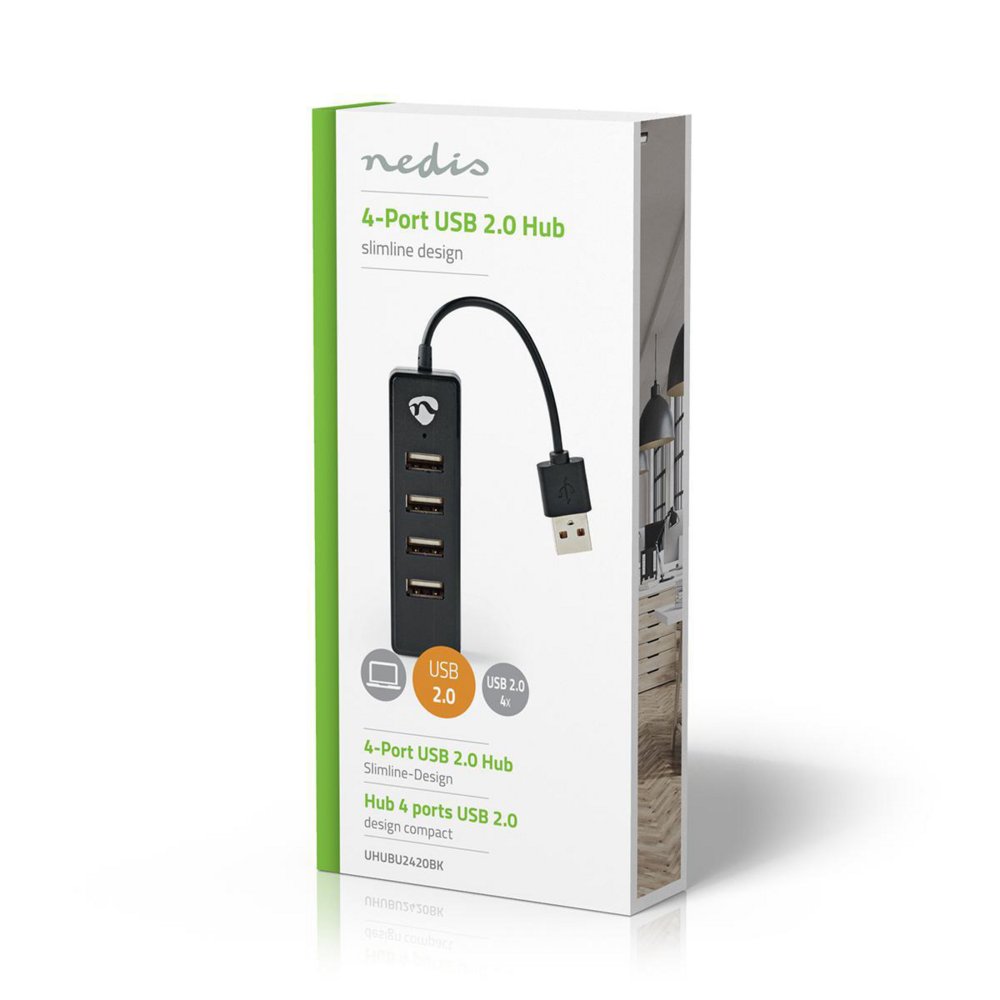 Nedis UHUBU2420BK | Interface Hub USB 2.0 (480 Mbit/s) | 4 poorten | Zwart