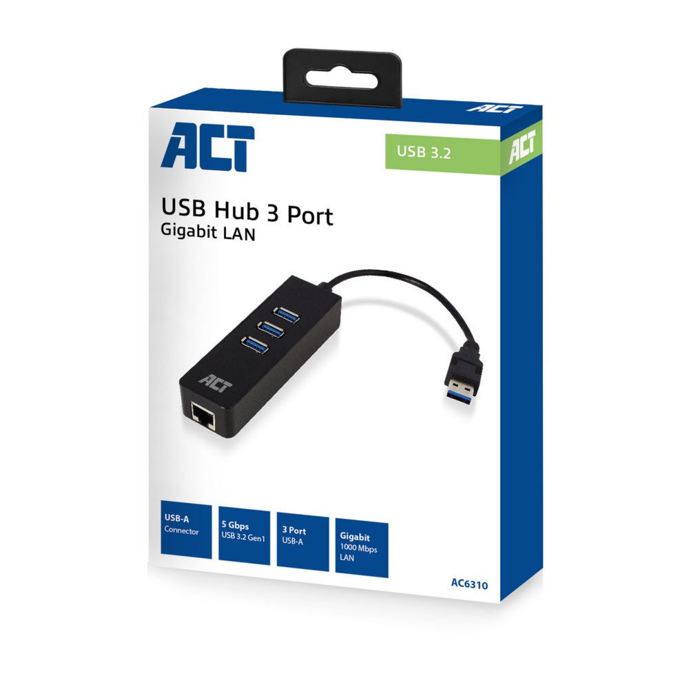 ACT AC6310 | USB 3.2 Gen 1 Interface Hub | Type-A | 5 Gbps | Zwart
