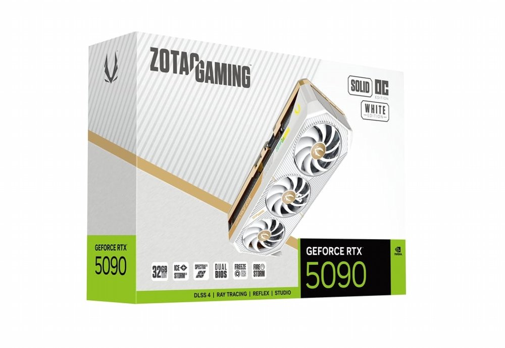 ZOTAC GAMING RTX 5090 SOLID OC | 32 GB GDDR7 VRAM | 4K Gaming & AI | Videokaart | GPU | Nvidia | White Edition