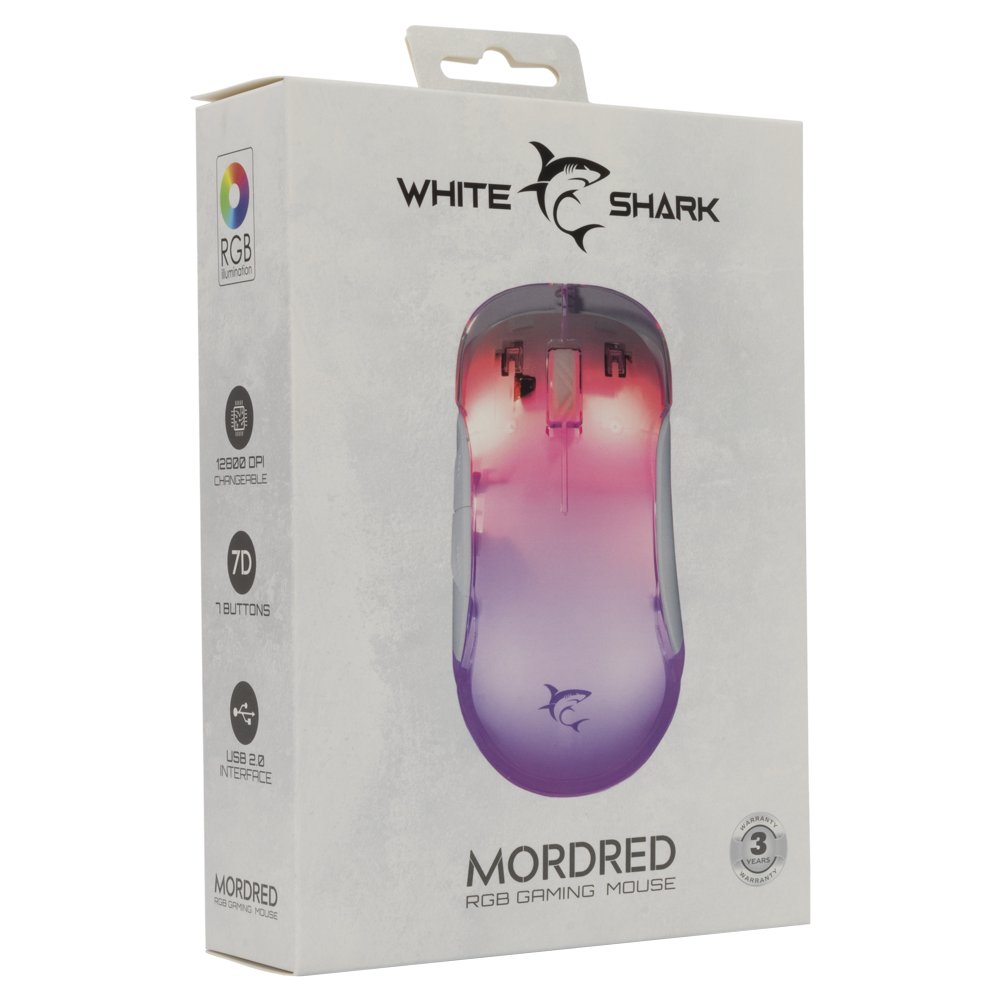 White Shark Mordred-W | Gaming Muis | 825 Chipset | RGB Verlichting | 12.800 DPI | Wit