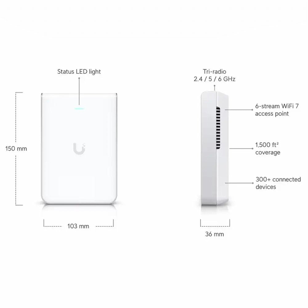 Ubiquiti UniFi U7 Pro Wall | WiFi 7 Access Point (BE5700) | Tri band tot 5.7 Gbps | 1x 2.5G RJ45 | PoE+ | Inclusief Muurmonta