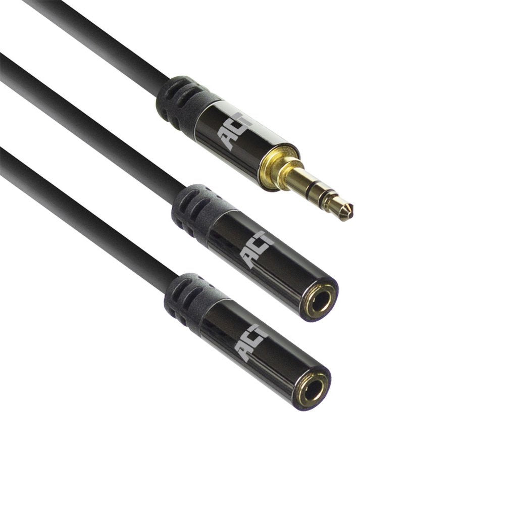 ACT AC3620 | 3.5mm Splitterkabel | 0,15 Meter | 1x Male naar 2x Female | Zwart