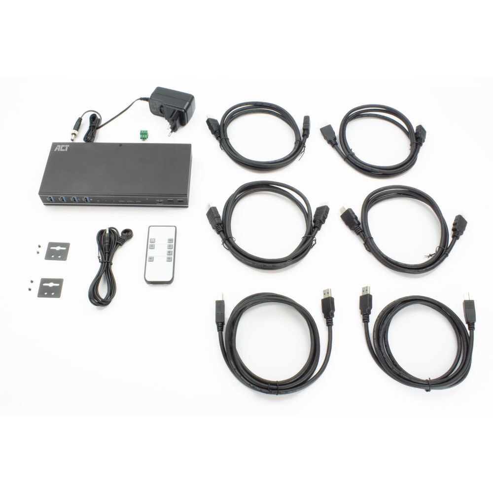 ACT AC7914 | KVM-Switch | 2-Poorts Dual HDMI | 4K@60Hz | USB 3.2 Gen1 | RS-232 | Zwart
