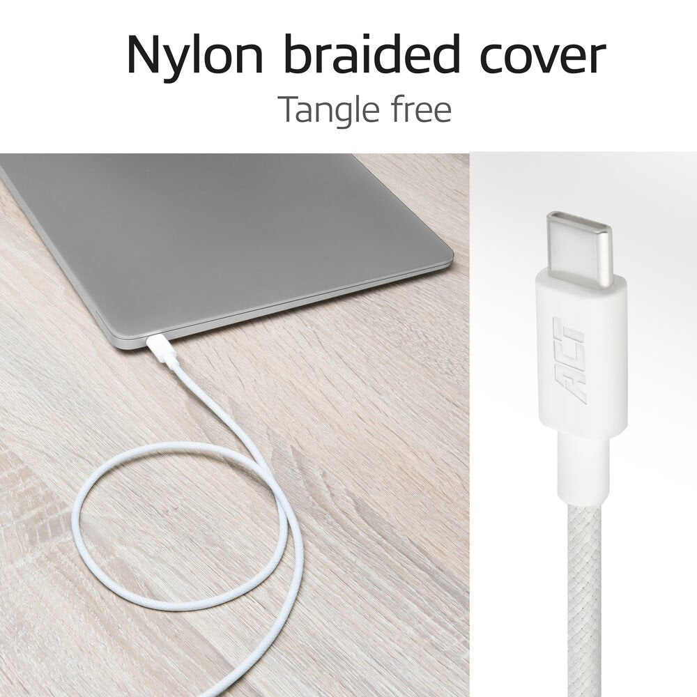 ACT AC3084 | USB 2.0 Kabel | USB-C naar USB-C | 240W | 480Mbps | Wit | 1 Meter