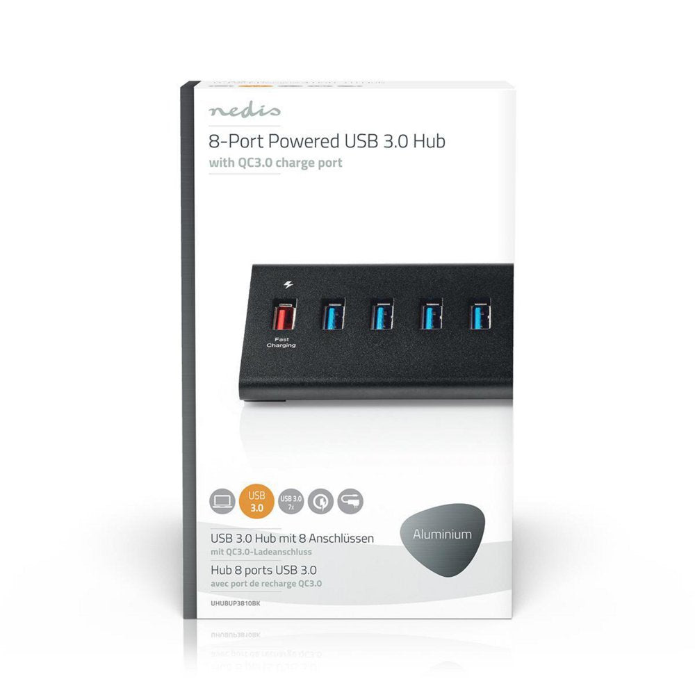 Nedis UHUBUP3810BK interface hub USB 3.2 Gen 1 (3.1 Gen 1) | 8 poorten | Zwart