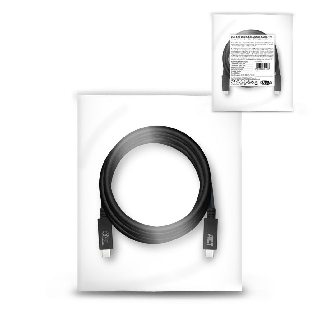 ACT AC7431 | USB4 Gen 2x2 Kabel | USB-C naar USB-C | 1m | Zwart