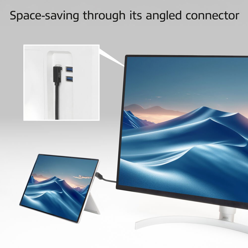 ACT AC7478 | USB 3.2 Gen 2 Kabel | USB-C (haaks boven/beneden) naar USB-C (haaks boven/beneden) | 60W | 10Gbps | 2m | Zwart