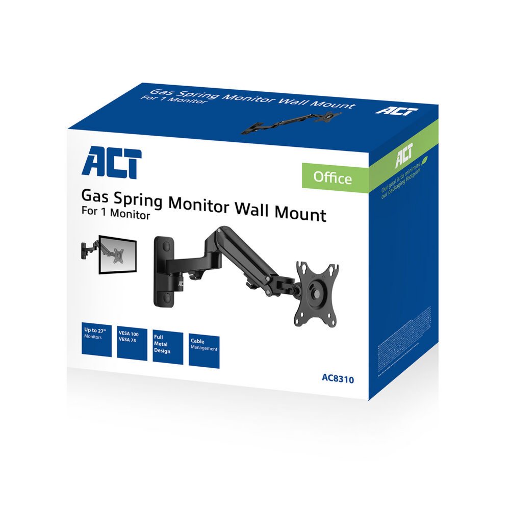 ACT AC8310 | Verstelbare Monitor-muurbeugel | Tot 27" | Max 7kg | VESA 100x100 | 1 Monitor