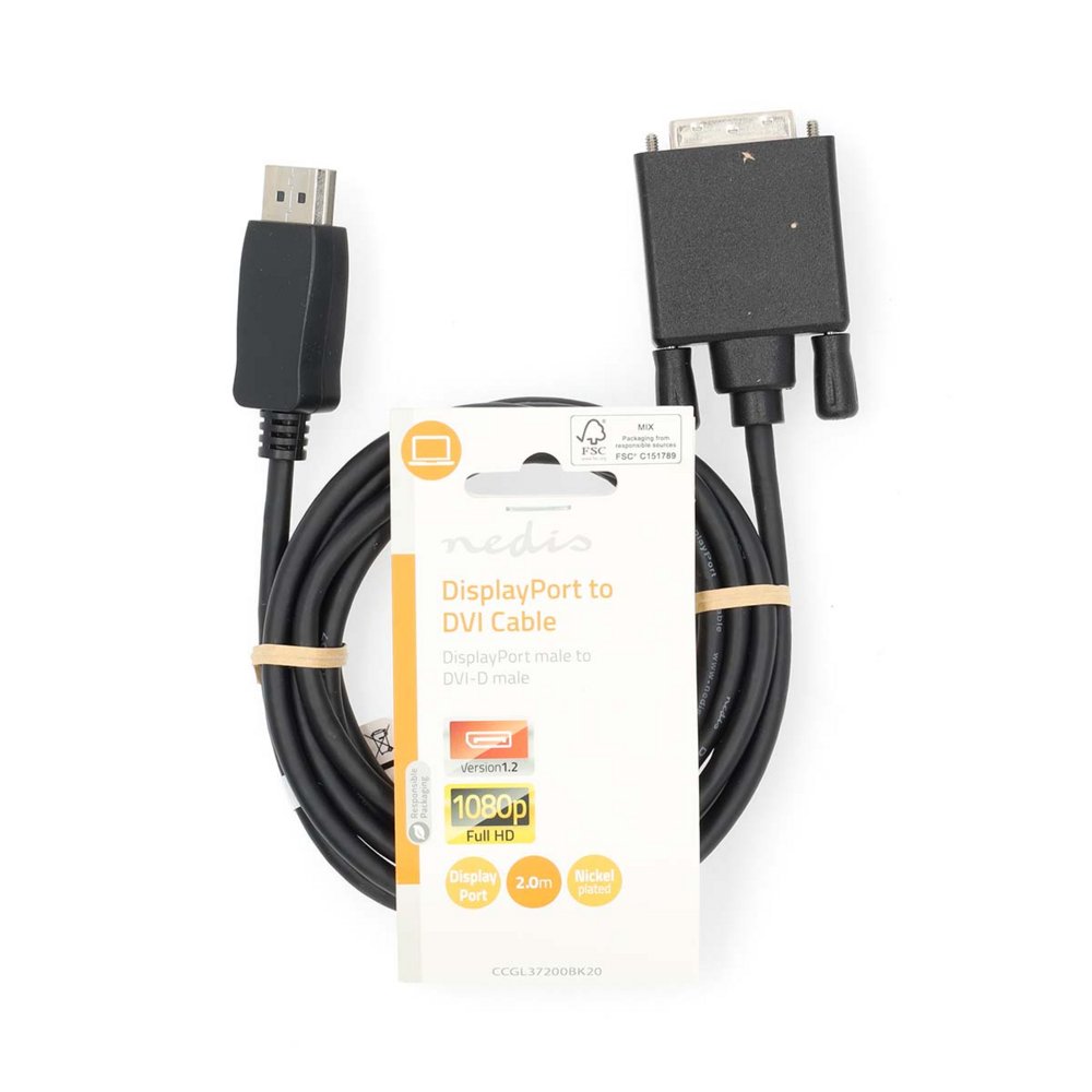 Nedis CCGL37200BK20 | DisplayPort-naar-DVI-D video kabel | 2 m | DisplayPort Male naar DVI-D 24+1-pin Male | Full HD 1080p | 