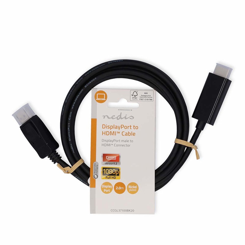 Nedis CCGL37100BK20 | DisplayPort-naar-HDMI video kabel | 2 m | DisplayPort Male naar HDMI Type A (Standaard) | Full HD 1080p