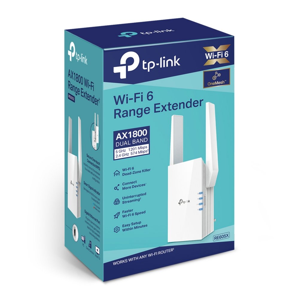 TP-Link RE605X | Wi-Fi 6 Range Extender | Dual-band | 1800 Mbps | Gigabit Ethernet | Wit