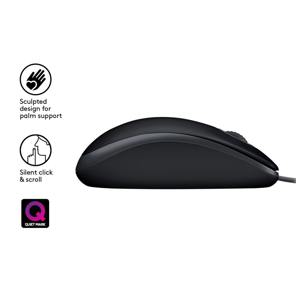 Logitech B110 Silent | Bekabelde Muis | Links- en Rechtshandig | USB-A | 1000 DPI | Zwart