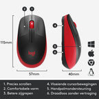 Logitech M190 | Draadloze Muis | Links- en Rechtshandig | RF | 1000 DPI | Zwart/Rood