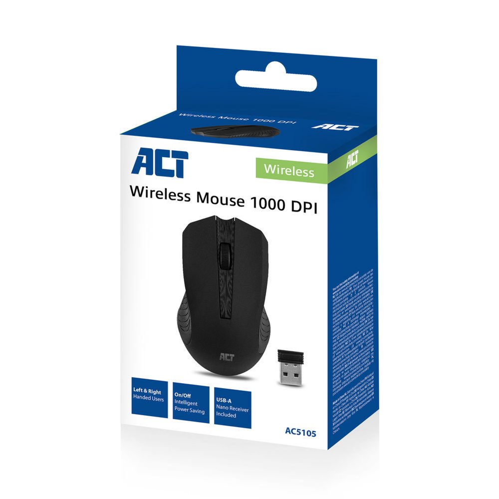 ACT AC5105 | Draadloze Muis | Links- en Rechtshandig | RF | 1000 DPI | Zwart