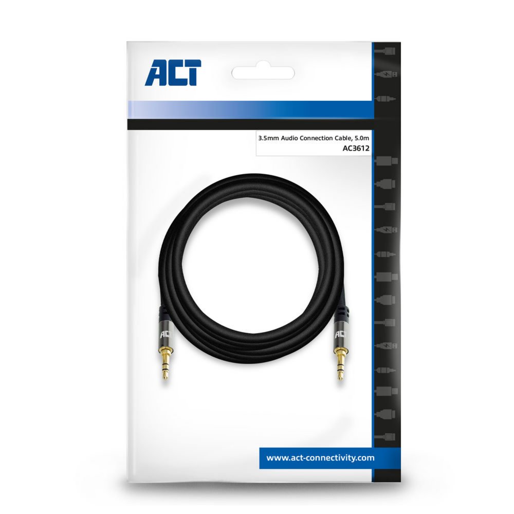 ACT AC3612 | 3.5mm Audiokabel | 5 Meter | Stereo Jack naar Jack | Zwart