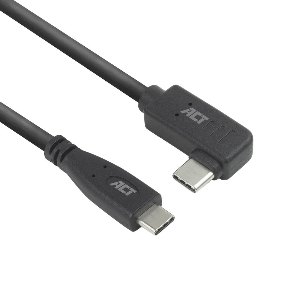 ACT AC7405 | USB 3.0 Kabel | USB-C (recht) naar USB-C (haaks) | 60W | 10Gbps | 0,5m | Zwart