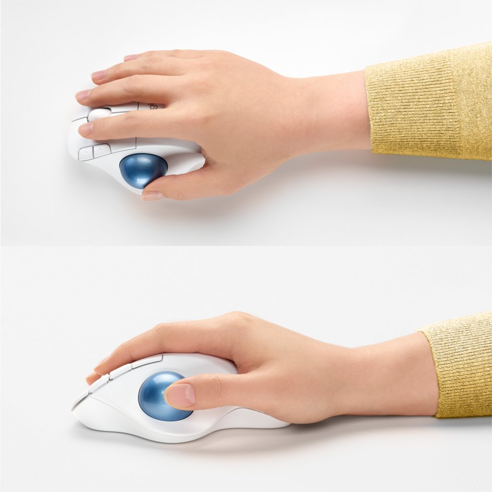 Logitech M575 Ergo Trackball | Ergonomische Draadloze Muis | Rechtshandig | RF + Bluetooth | 2000 DPI | Wit