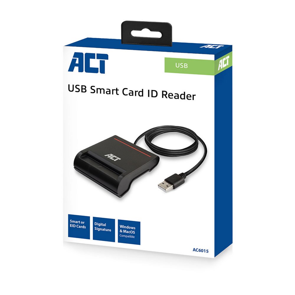 ACT AC6015 USB Smartcard eID Kaartlezer – Zwart | USB 2.0 | Geschikt voor Windows & macOS