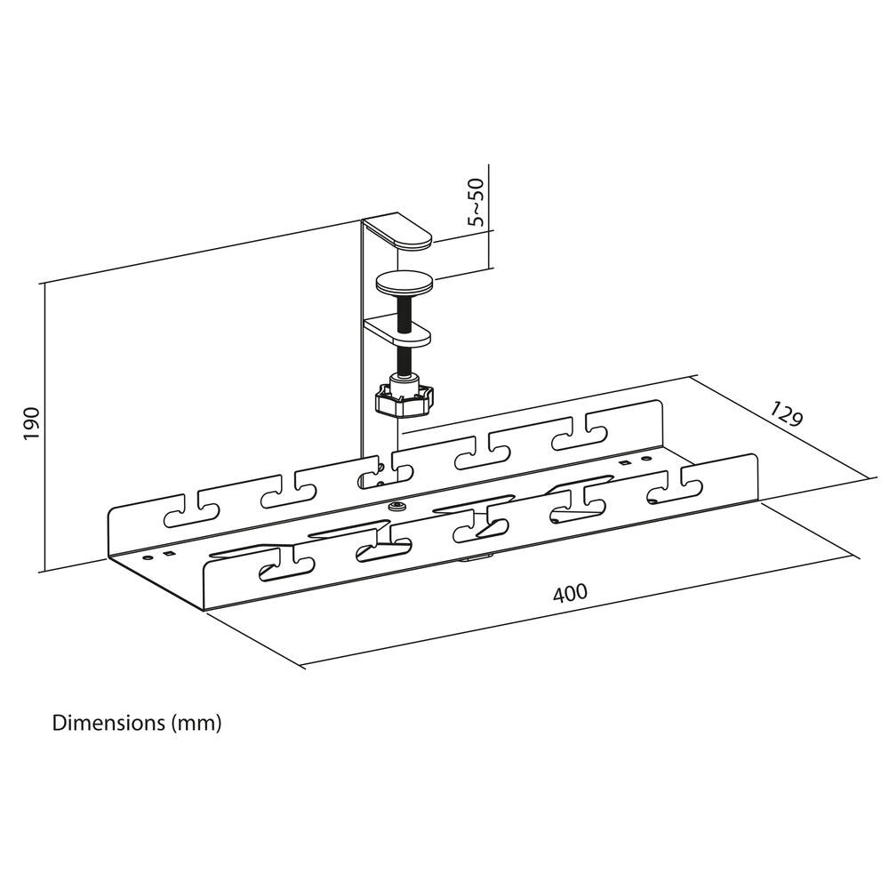ACT Kabelgoot voor onder bureau | Klemsysteem | 40 cm | Zonder boren | Staal | Zwart