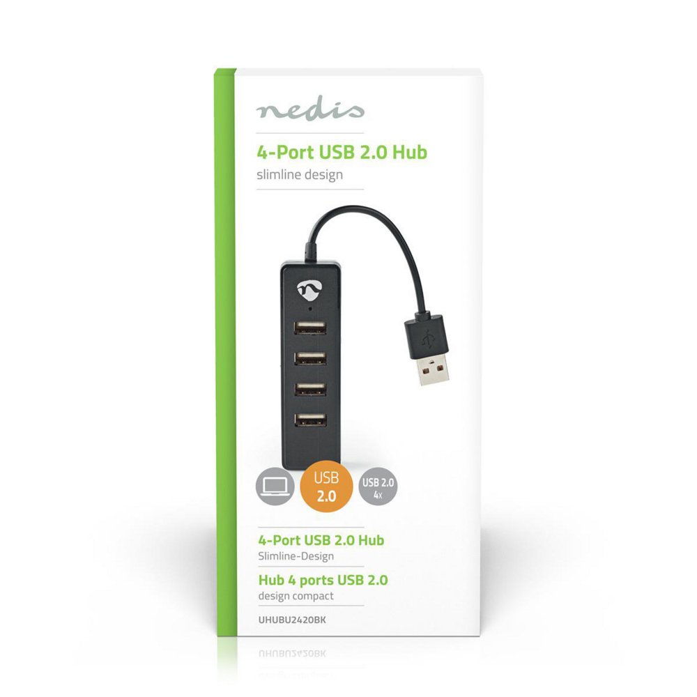 Nedis UHUBU2420BK | Interface Hub USB 2.0 (480 Mbit/s) | 4 poorten | Zwart
