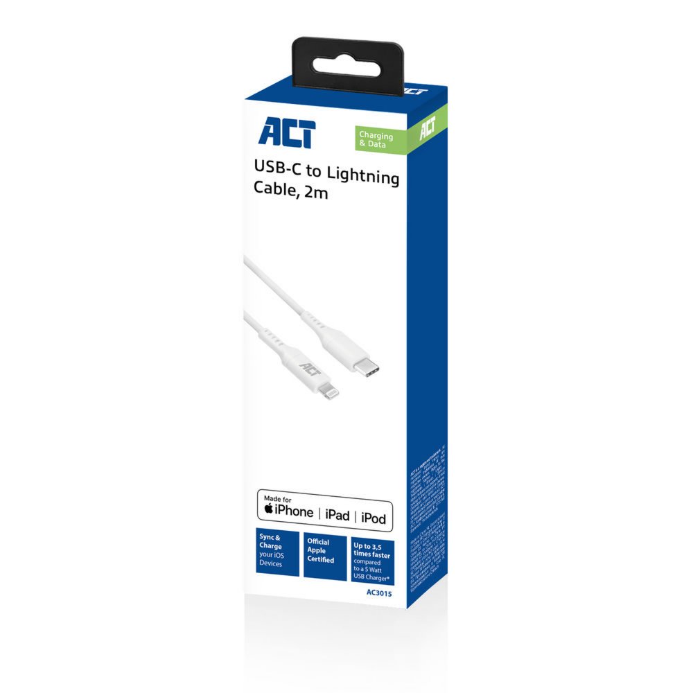 ACT kabel | USB-C naar Lightning | 2 m | Wit | AC3015