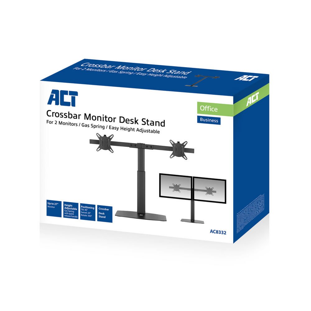 ACT AC8332 | In Hoogte Verstelbare Monitor-bureausteun | Tot 27" | Max 6kg | VESA 100x100 | 2 Monitoren | RENEWED