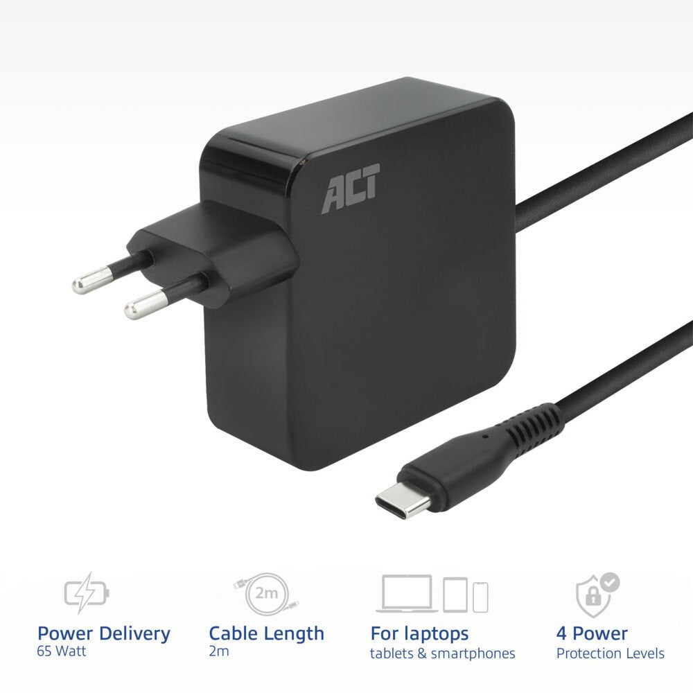 ACT AC2010 | Universele USB-C Notebook Lader | 65 Watt PDP | 2 Meter