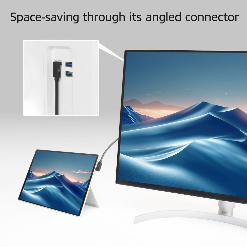 ACT AC7480 | USB 3.2 Gen 2 Kabel | USB-C (haaks links/rechts) naar USB-C (haaks boven/beneden) | 60W | 10Gbps | 0,5m | Zwart
