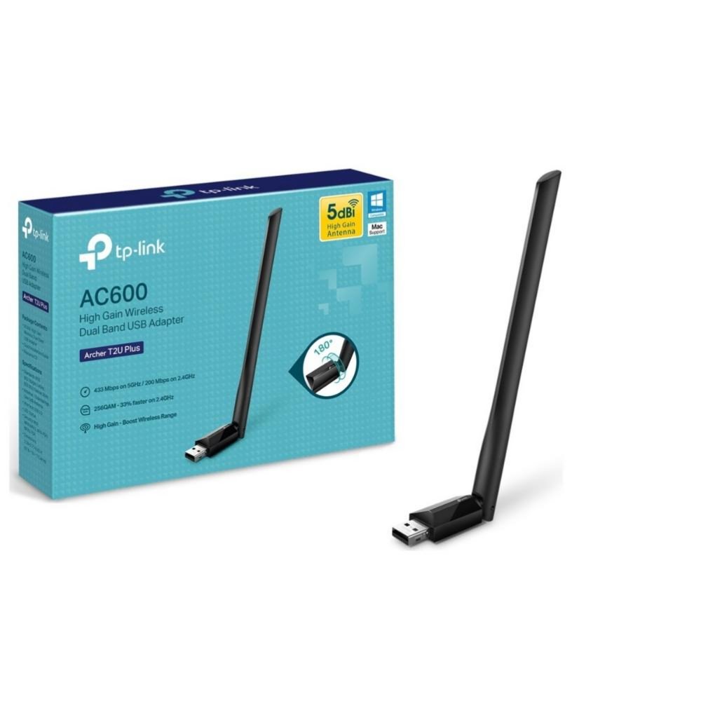 TP-Link Archer T2U Plus | Wi-Fi 5 USB-adapter | Dual-band 2,4 GHz (200 Mbps) / 5 GHz (433 Mbps) | 5 dBi High-gain Antenne | U