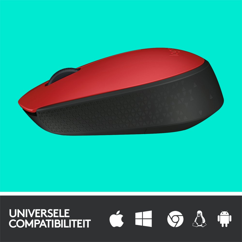 Logitech M171 | Draadloze Muis | Links- en Rechtshandig | RF | 1000 DPI | Rood/Zwart
