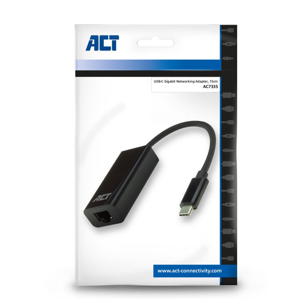 ACT AC7335 | USB-C naar Gigabit Ethernet Adapter | 10/100/1000 Mbps | Plug & Play
