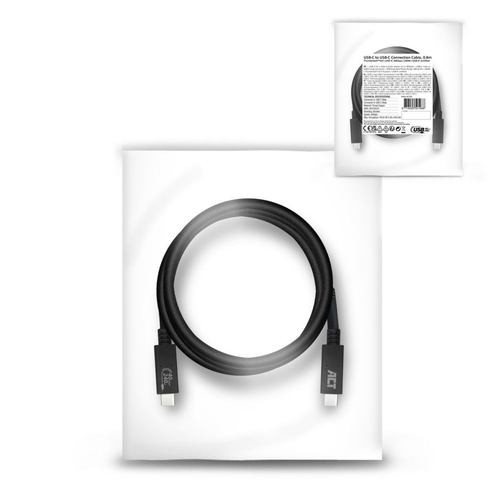 ACT AC7451 | USB4 Gen 3x2 Kabel | USB-C naar USB-C | 0.8m | Zwart