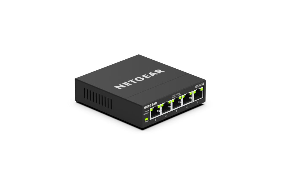 NETGEAR GS305E | 5-poorts Gigabit Ethernet Smart Managed Plus Switch | Webbeheer | QoS & VLAN Ondersteuning | Zwart