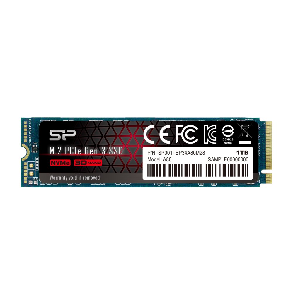 Silicon Power A80 | 1TB NVMe SSD | M.2 | Gen3 | 2.700MB/s Lezen | 1.400MB/s Schrijven