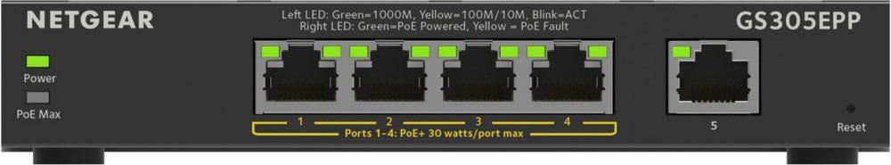 GS305EPP-100PES | 5-poorts Gigabit Smart Managed Plus PoE+ Switch | 120W PoE-vermogen | VLAN/QoS | Webbeheer
