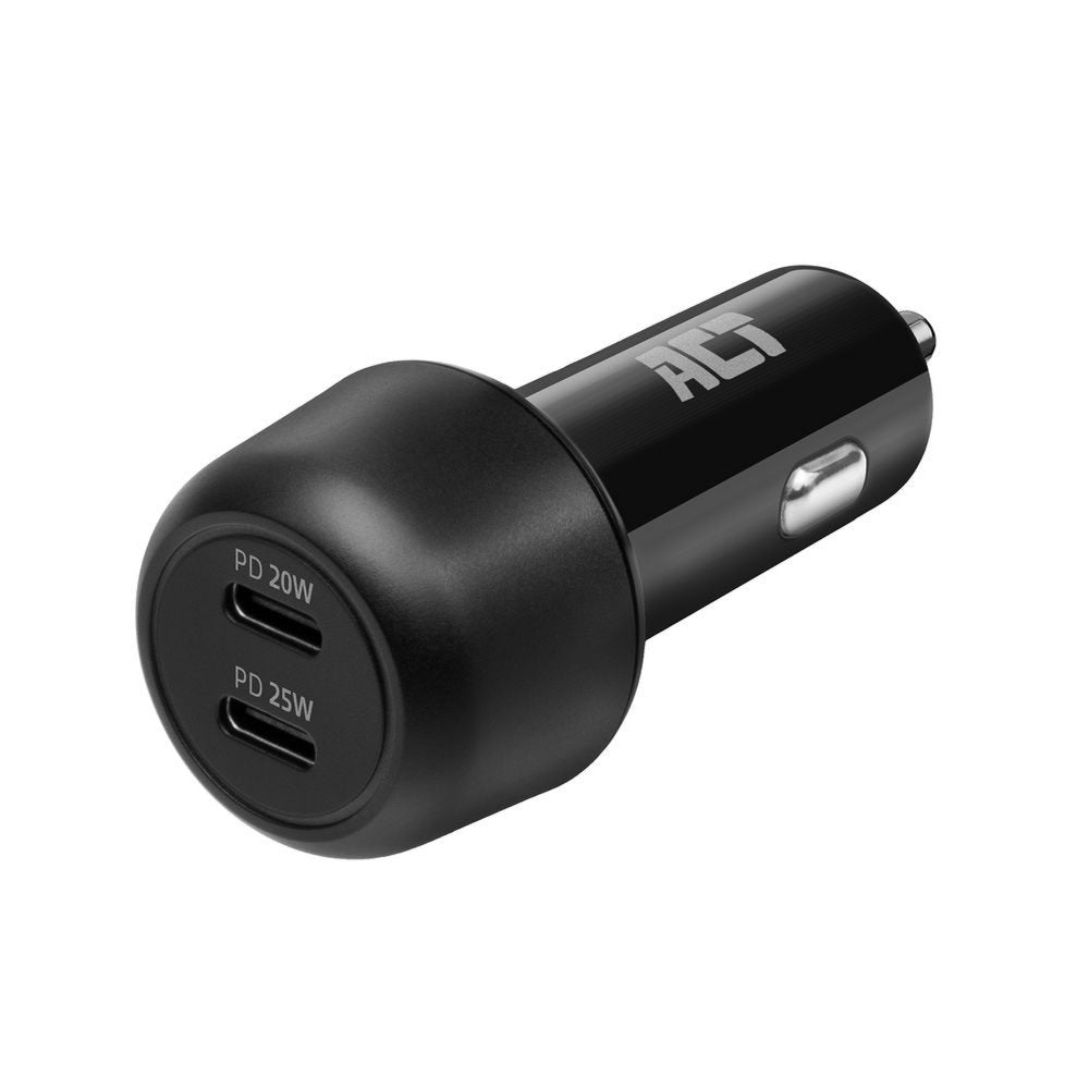 ACT AC2200 | USB-C Autolader voor Mobiele Apparaten 25W | Zwart