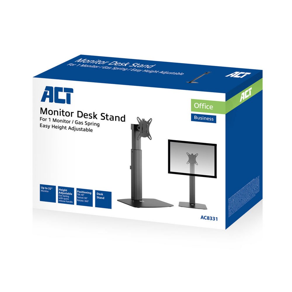 ACT AC8331 | In Hoogte Verstelbare Monitor-bureausteun | Tot 32" | Max 7kg | VESA 100x100 | 1 Monitor