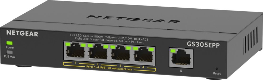 GS305EPP-100PES | 5-poorts Gigabit Smart Managed Plus PoE+ Switch | 120W PoE-vermogen | VLAN/QoS | Webbeheer