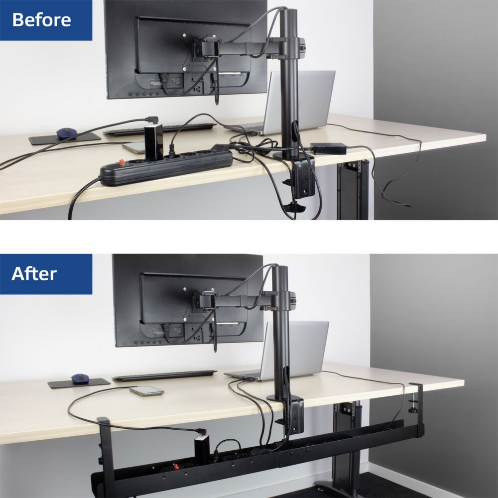 ACT Verstelbare Kabelgoot | Onder-bureau montage | Kabelmanagement | Metaal | Zwart