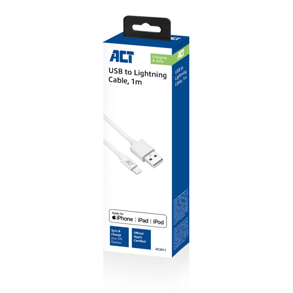 ACT kabel | USB-A naar Lightning | 1 m | Wit | AC3011