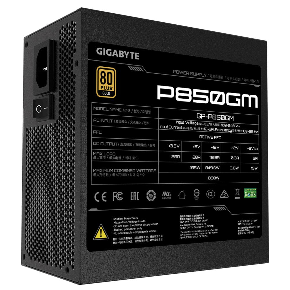 Gigabyte P850GM | 850W ATX Voeding (20+4 pin) | Zwart
