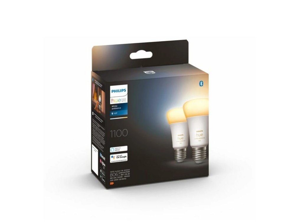 Philips Hue White Ambiance | 8W A60 LED-lamp | E27 fitting | 2-pack | EU | Dimbaar | Bluetooth & Zigbee