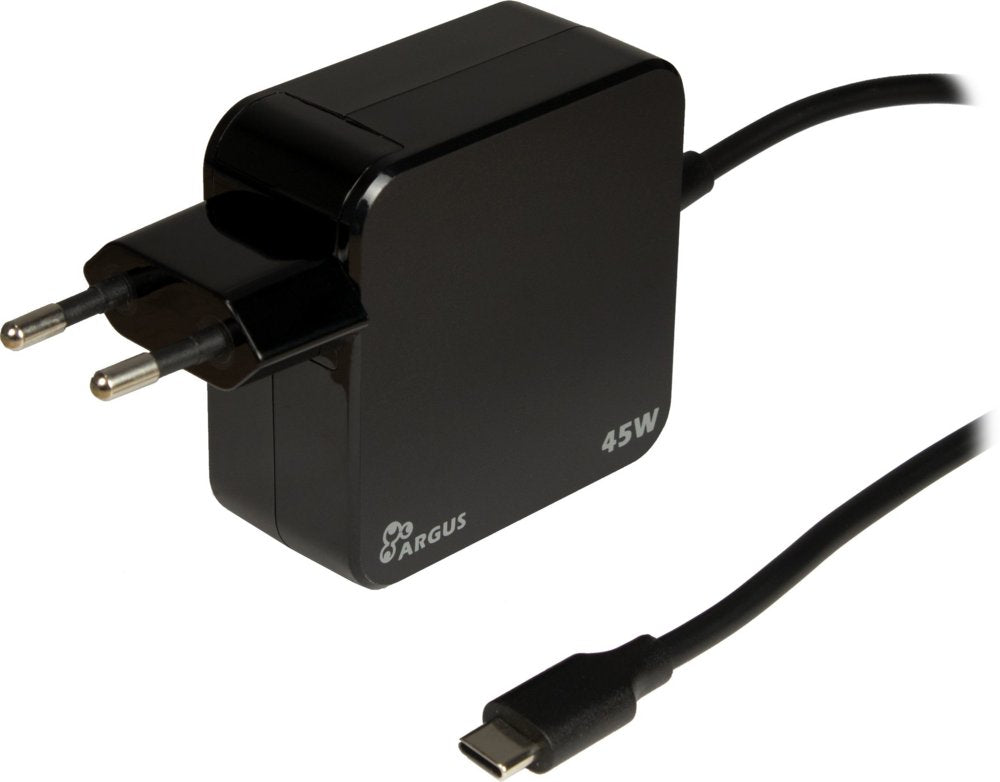 Inter-Tech Argus PD-2045 | Universele USB-C Oplader 45W | Zwart | Met Geïntegreerde Kabel