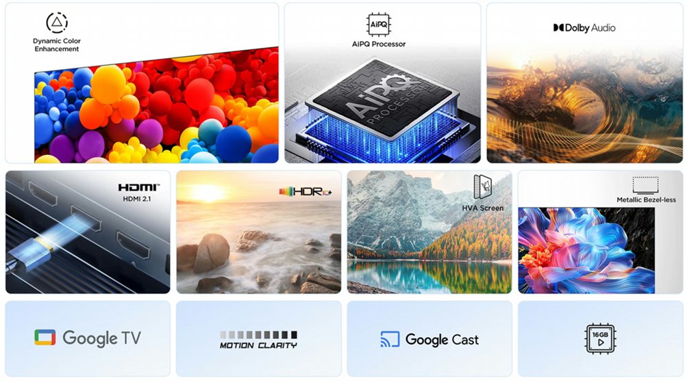 TCL 43P61K 43" | 4K UHD Smart TV | Google TV | HDR | Zwart