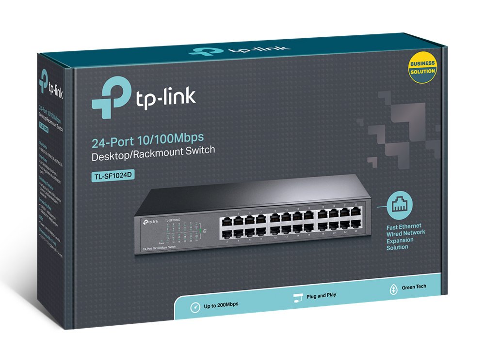 TP-Link TL-SF1024D | Unmanaged Switch | 24 Poorten | Fast Ethernet (10/100 Mbps) | Auto MDI/MDIX | Energiezuinig | Rackmount