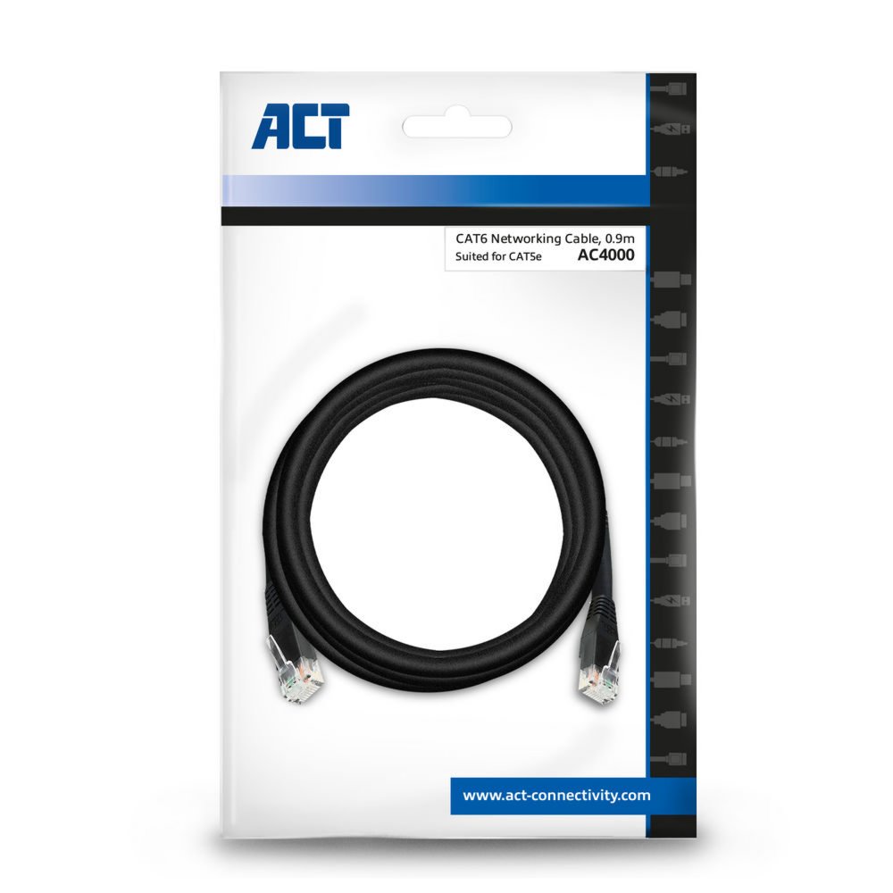 ACT netwerkkabel | Cat6 | U/UTP (UTP) | 0,9 m | Zwart | AC4000